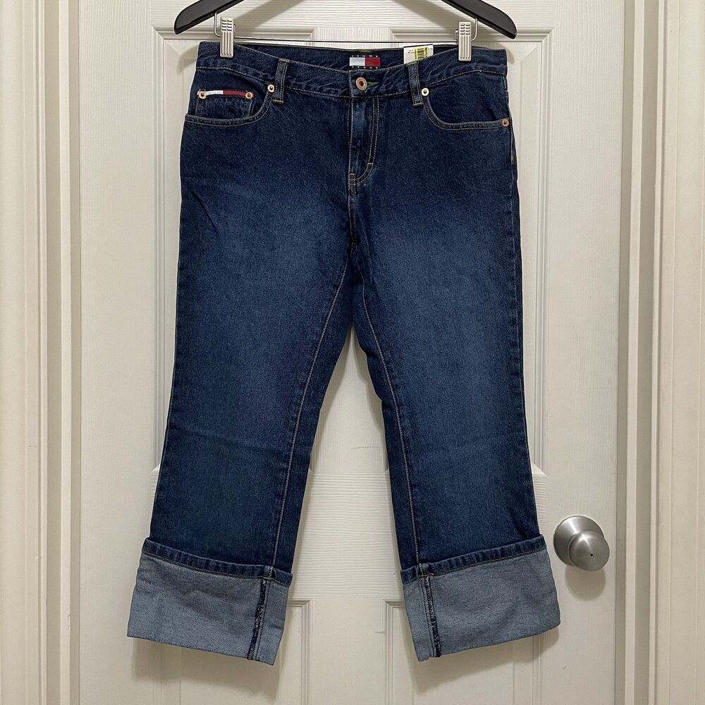 NWT Vintage Tommy Girl Jeans Low Rise Cuffed Capris Y2K Dark Wash Sz 9 Hilfiger